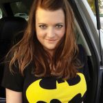 Chrissy Tate in a Batman shirt