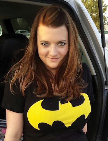 Chrissy Tate in a Batman shirt