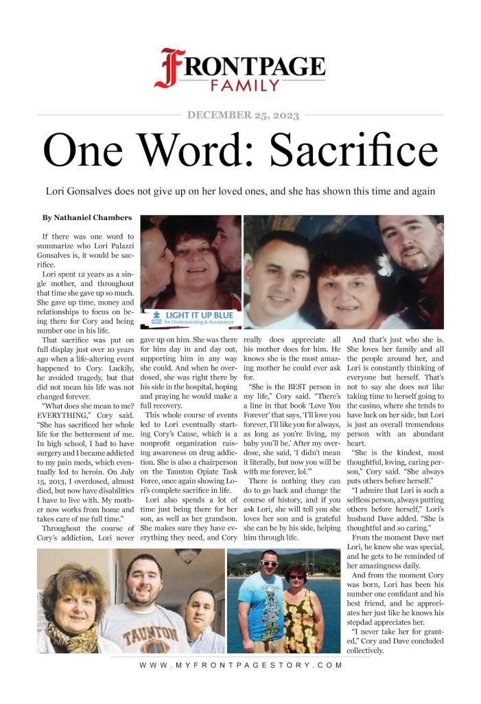 One Word: Sacrifice - Lori Gonsalves custom news story