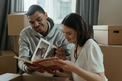 Family looking at a photo album