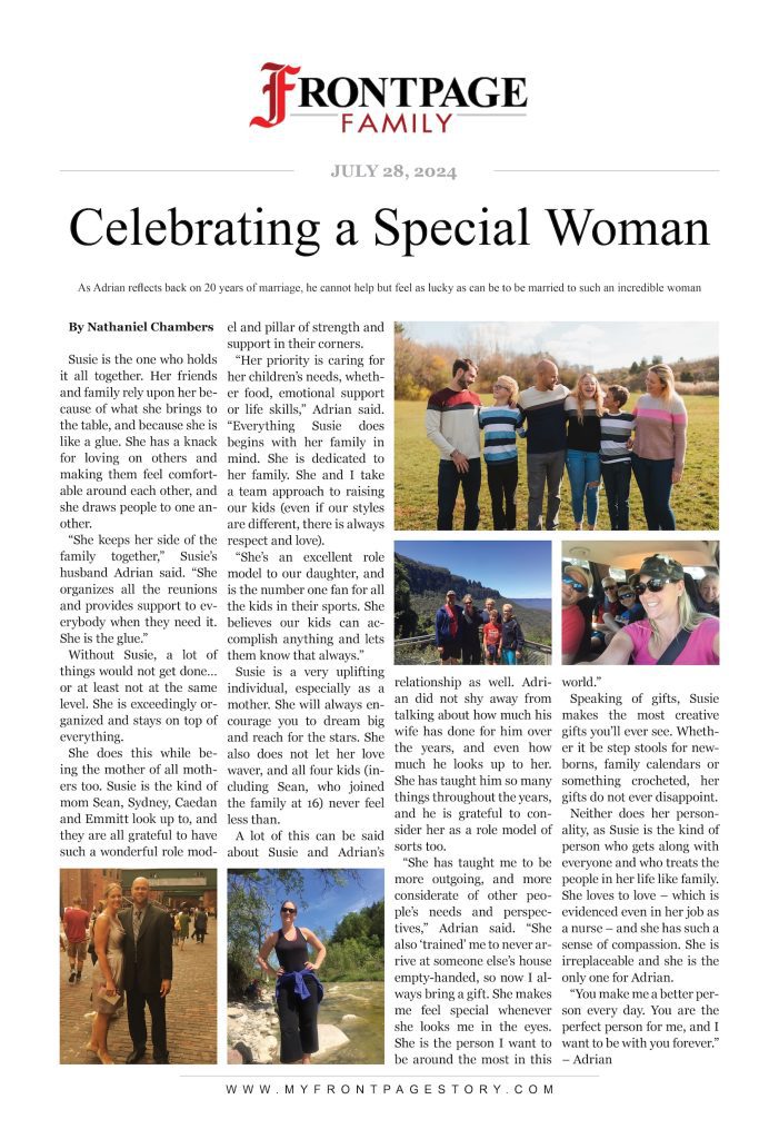 Susie Bowers' custom news story titled "Celebrating a Special Woman"