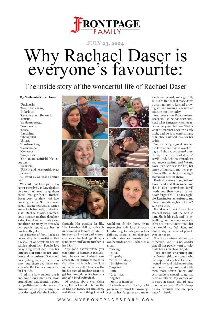 Rachael Daser's birthday newspaper story