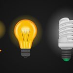 History of the lightbulb blog post - Candle, incandescent lamp, energy saving lamp . Lighting vector illustration