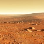 History of Mars blog post - Mars - the red planet. Martian surface and dust in the atmosphere. 3d rendering